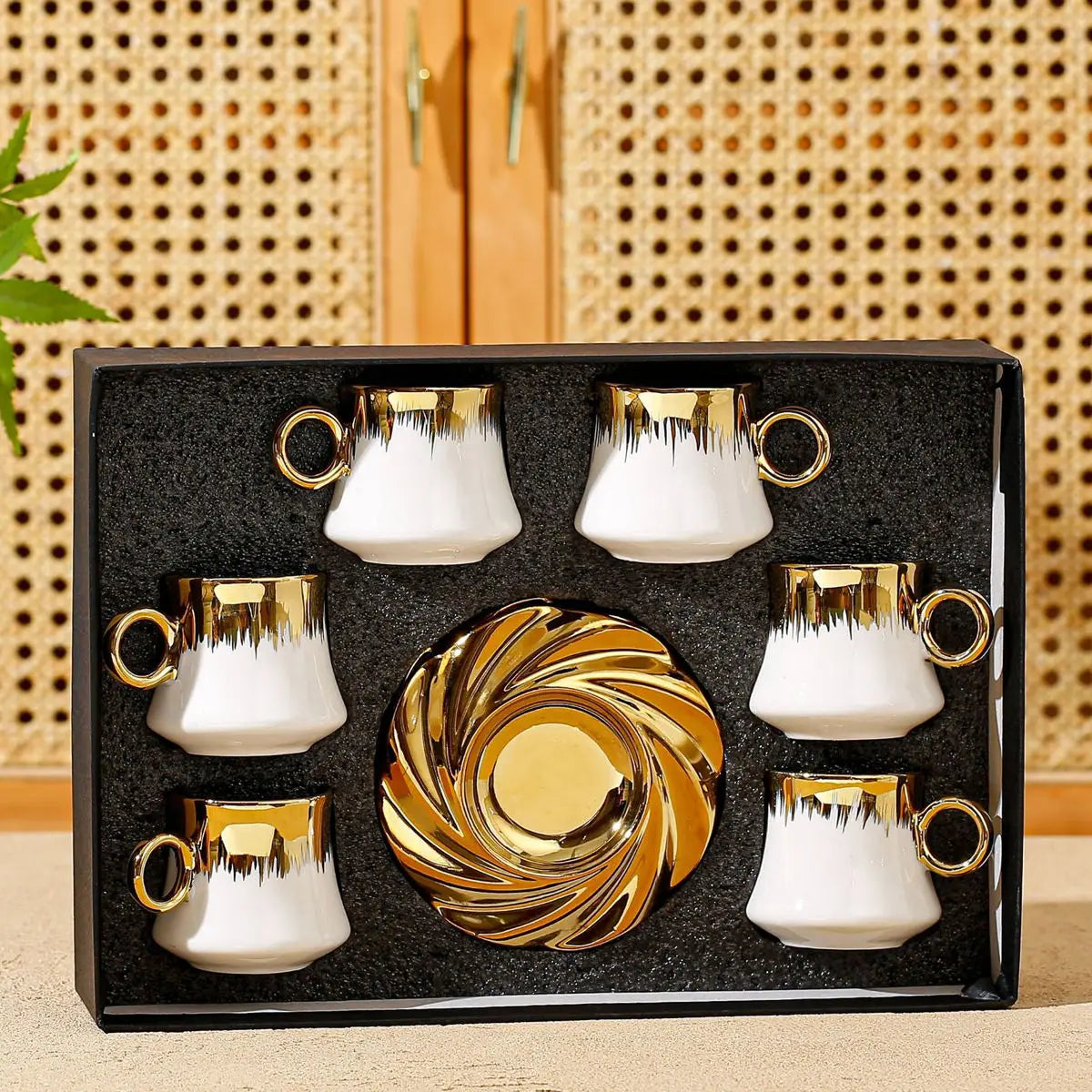 Turkish Coffee Cup Set With Saucers And Tray Luxury Ceramic