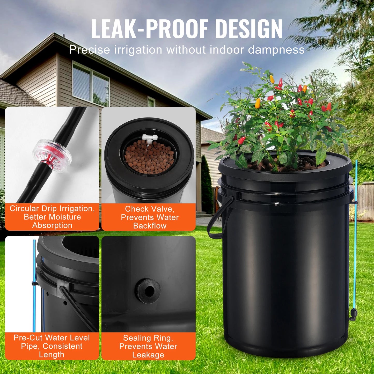 SucceBuy DWC Hydroponics Grow System Hydroponic Growing System w/ Top Drip Kit Deep Water Culture 5-Gallon Buckets with Air Pump