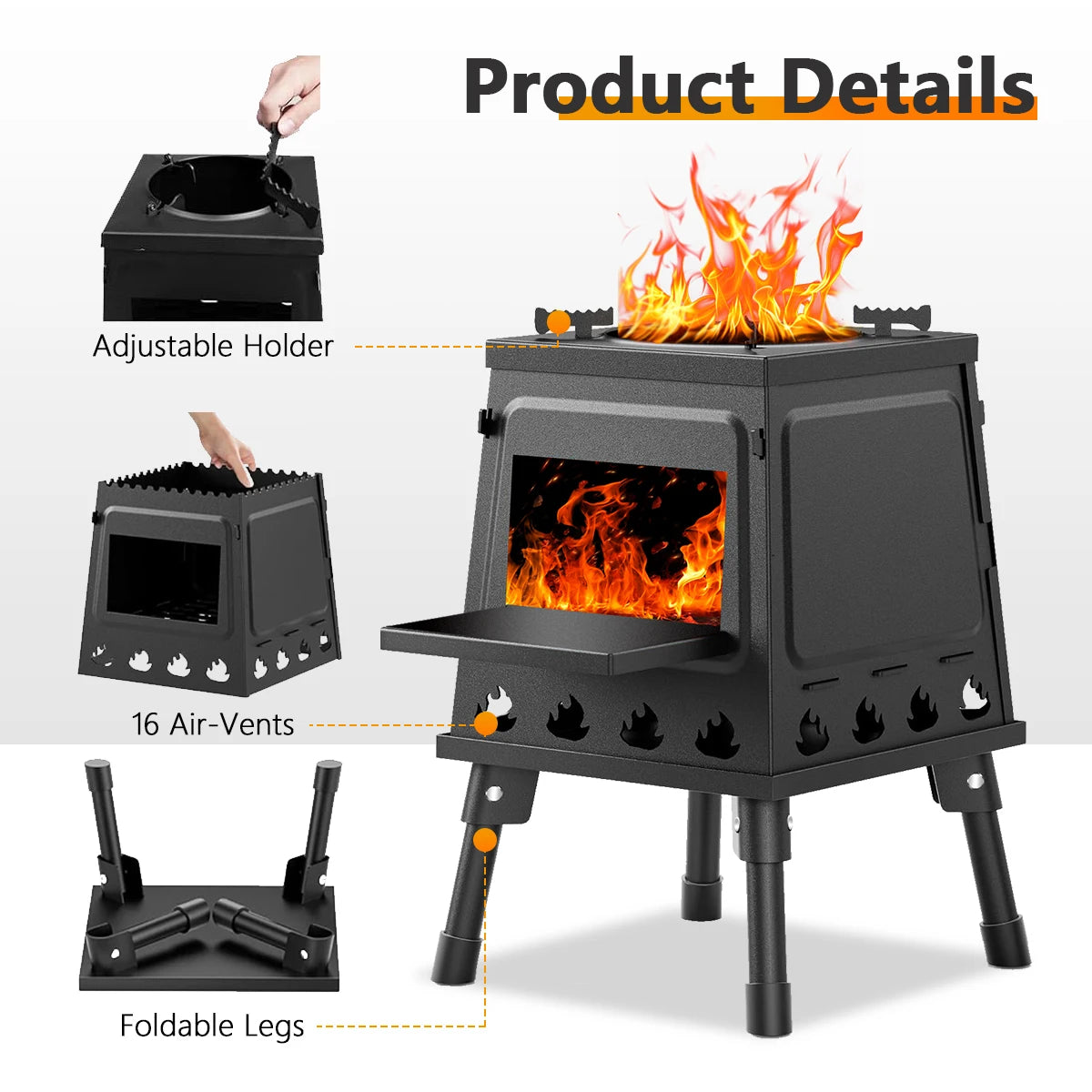 Portable Wood Burning Camp Stove Cast Iron for Outdoor Cooking