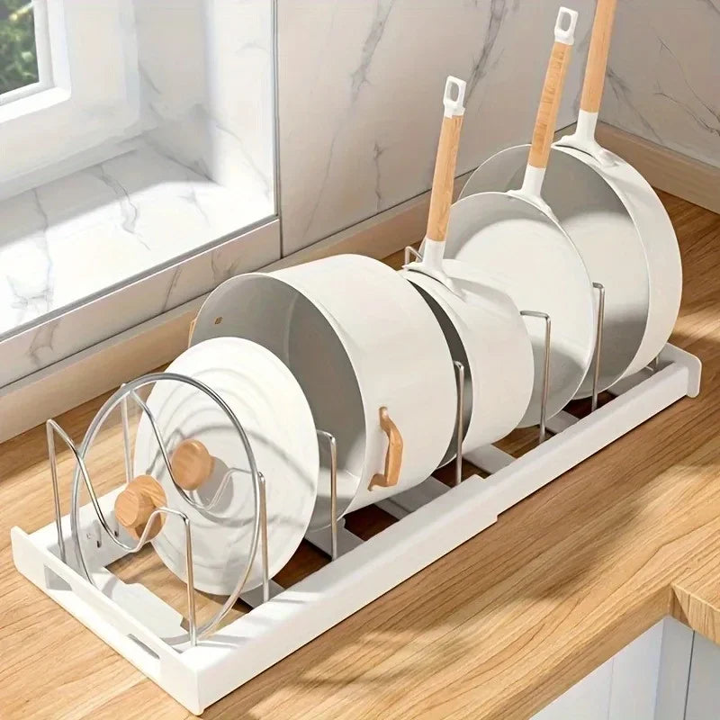 Expandable Pot Organizer Rack, Adjustable Divider for Kitchen Cabinet, Multi-Purpose Storage for Pots & Pans