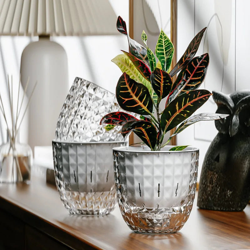 Self Watering Flowerpot With Automatic Water Absorption Dual Layer Design
