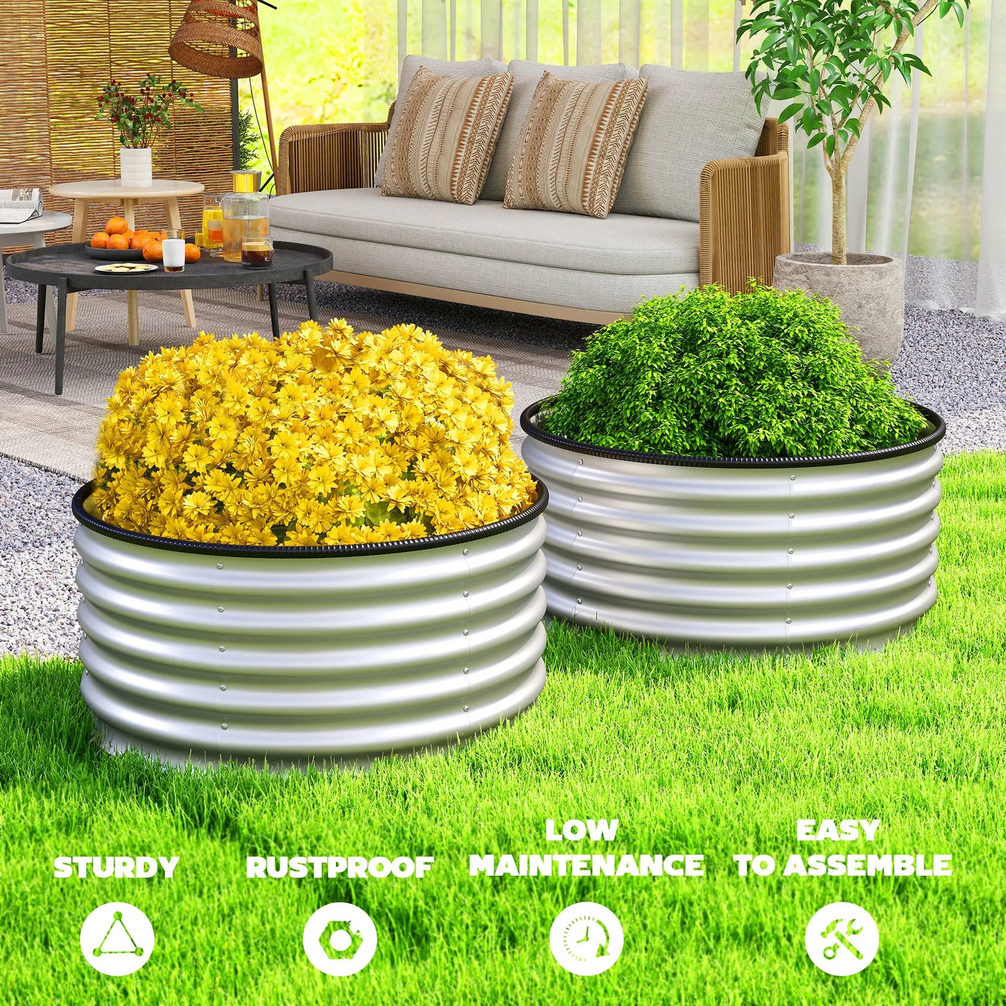 Galvanized Raised Garden Bed Set Of 2 Durable Steel