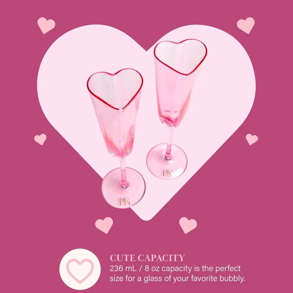Heart Shaped Champagne Flute Gift Set Elegant Glassware