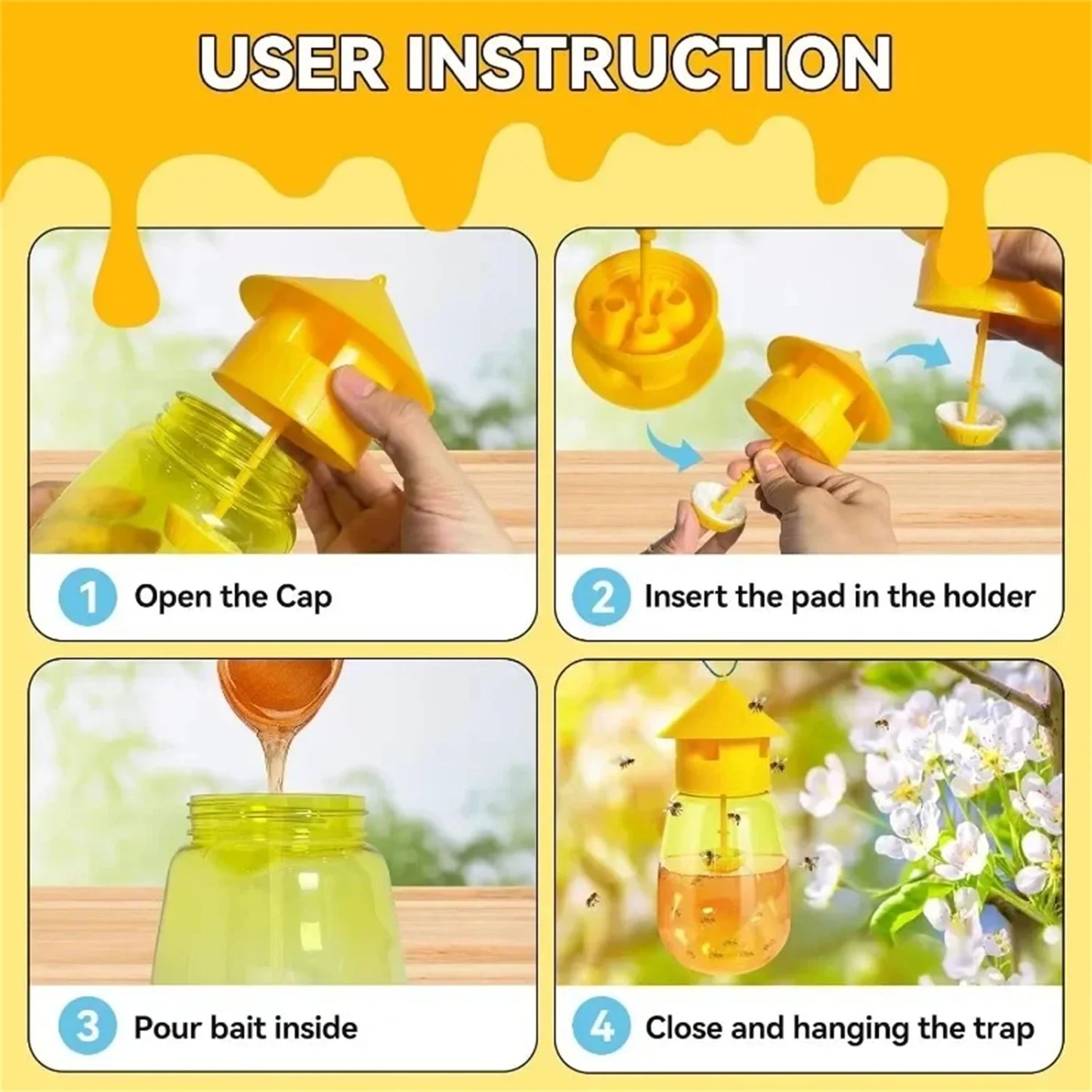 5-1PCS Wasp Traps Waterproof Hanging Hornets Trap for Indoor Outdoor Reusable Garden Fruit Flower Fly Catcher Pest Control Tool