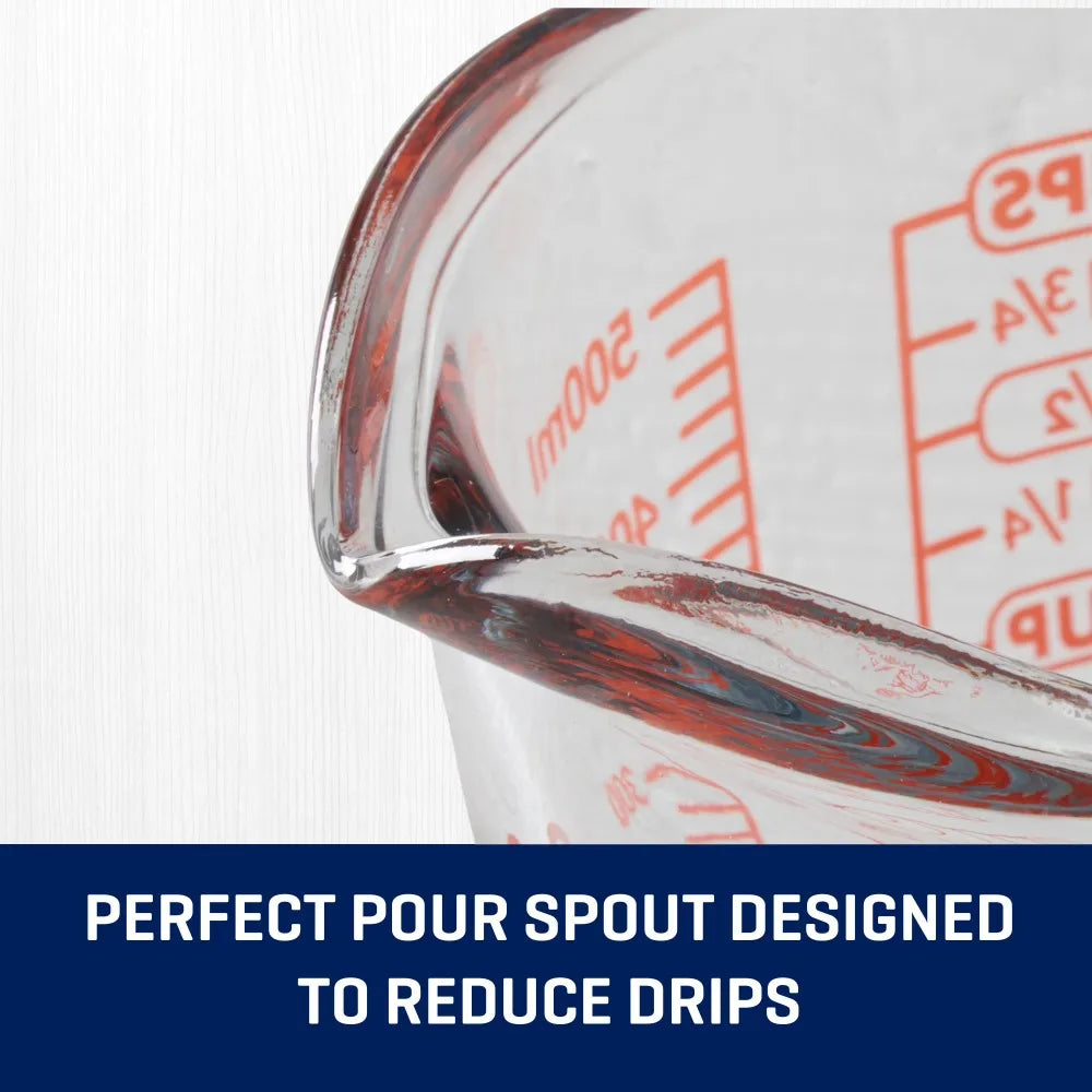 2 Cup Glass Measuring Cup with Spout and Handle Precise Liquid and Dry Food Kitchen Baking Cooking Tool Metric and US Ounce Measurement
