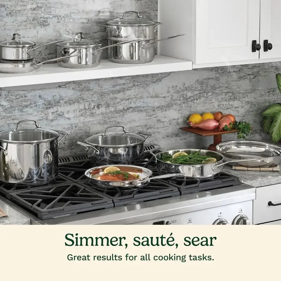 Stainless Steel Cookware Set With Aluminum Core For Even Heating