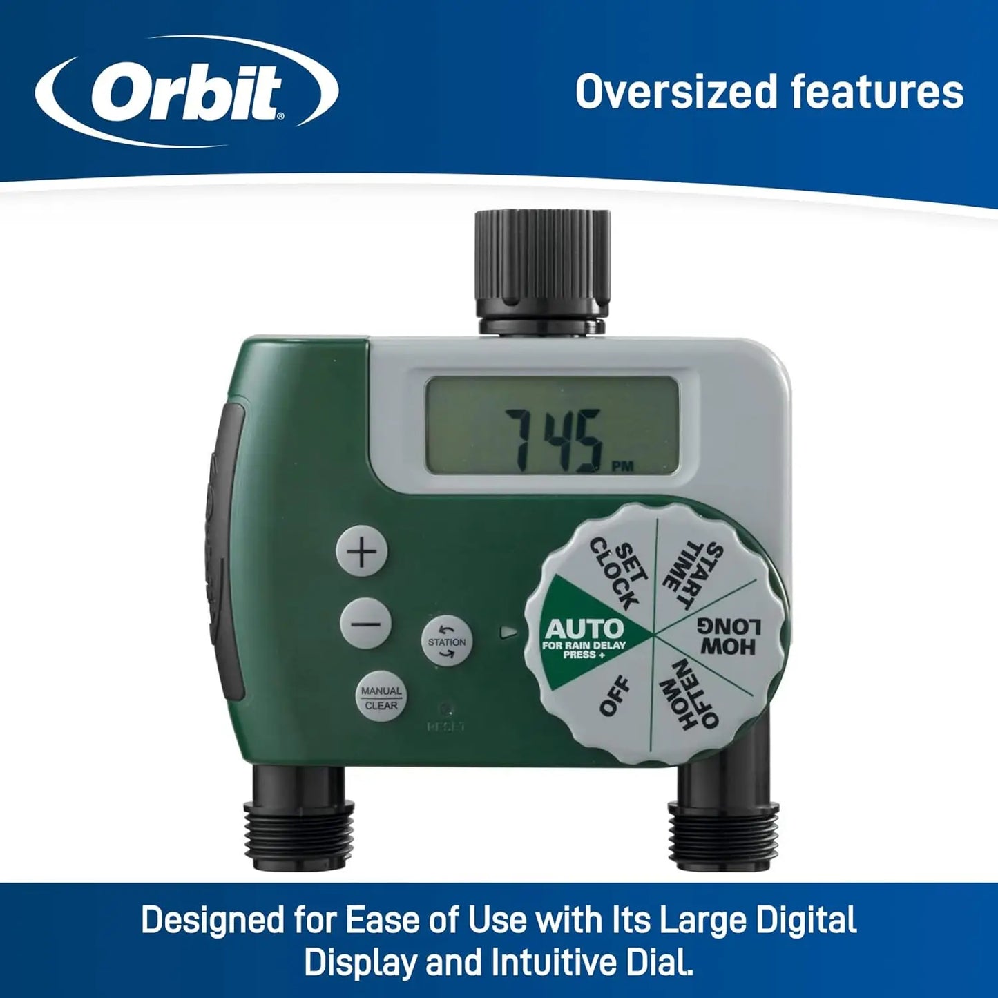 Dual Outlet Digital Water Timer With LCD Screen Rain Delay