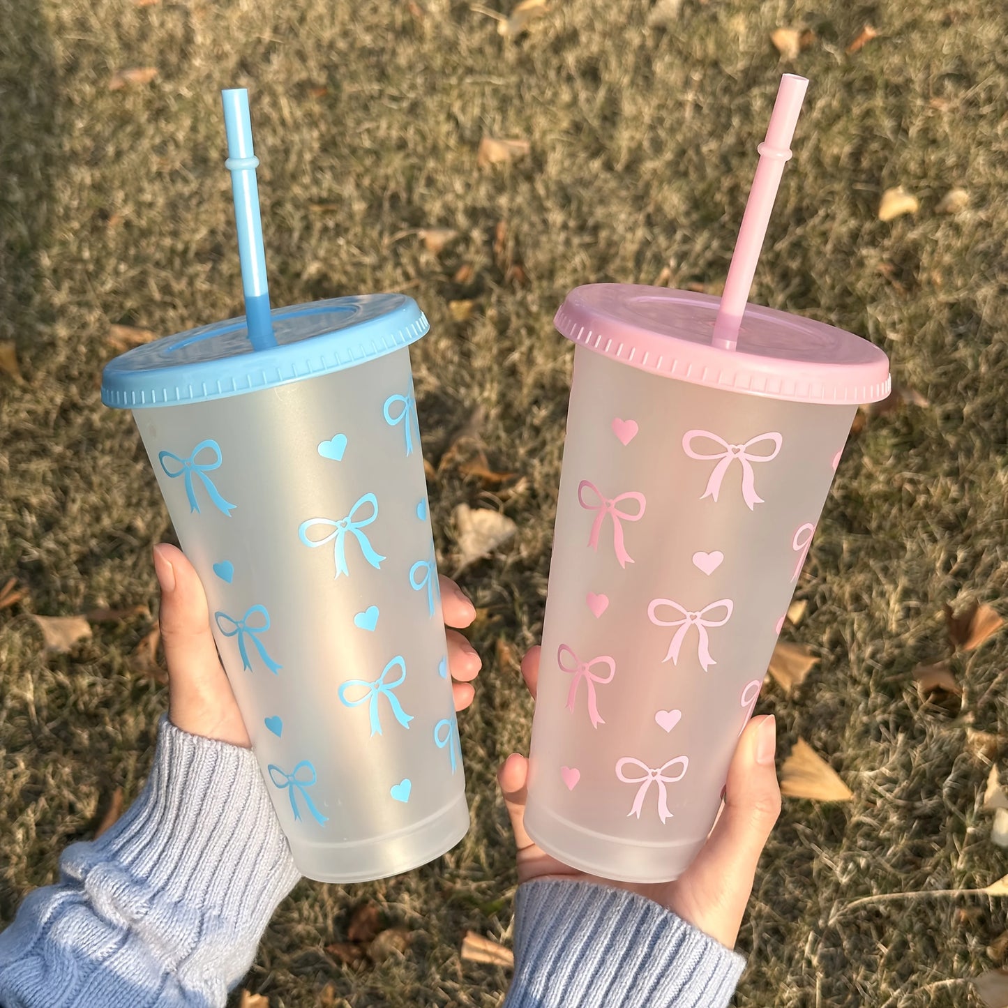 Reusable Cups With Straw And Lid For Cold Drinks Bow