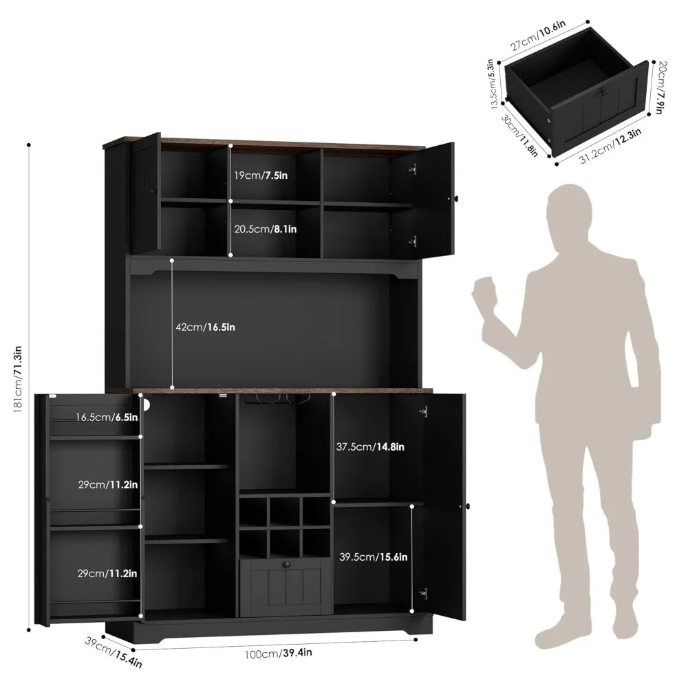 Pantry Cabinet With LED Light And Charging Station