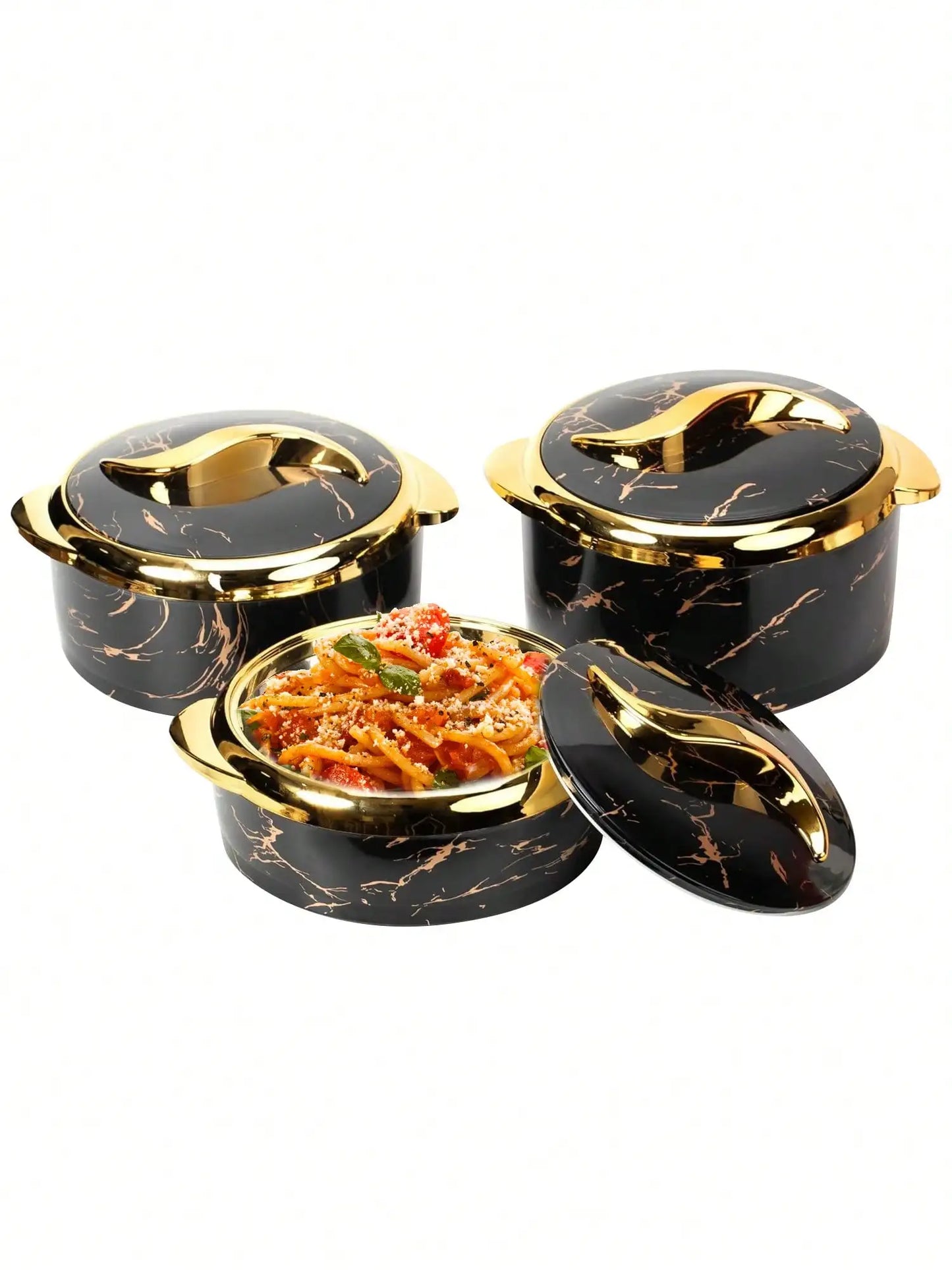 Three-Piece Food Warmer Set With Lids in Stainless Steel