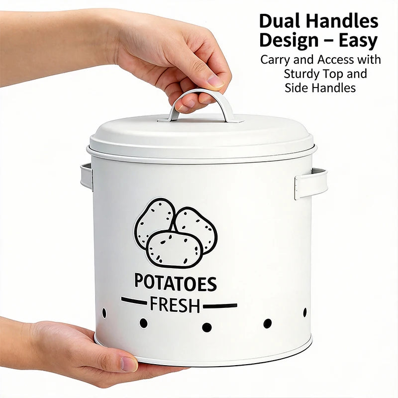 Metal Potato Onion & Garlic Storage Containers with Lids & Air Holes – Stackable 3 Sizes Space-Saving for Kitchen Counter Black