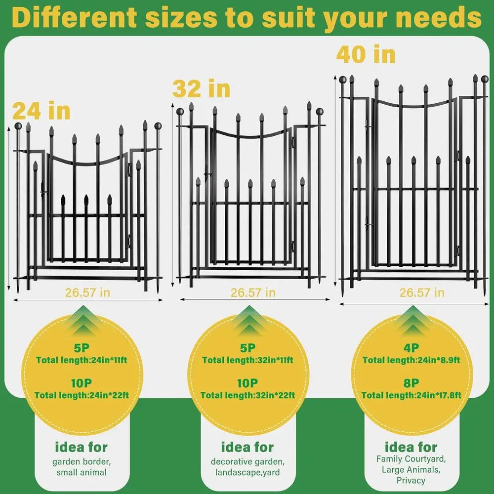 Decorative Garden Fence With Gate Heavy Duty Rustproof Metal Panels