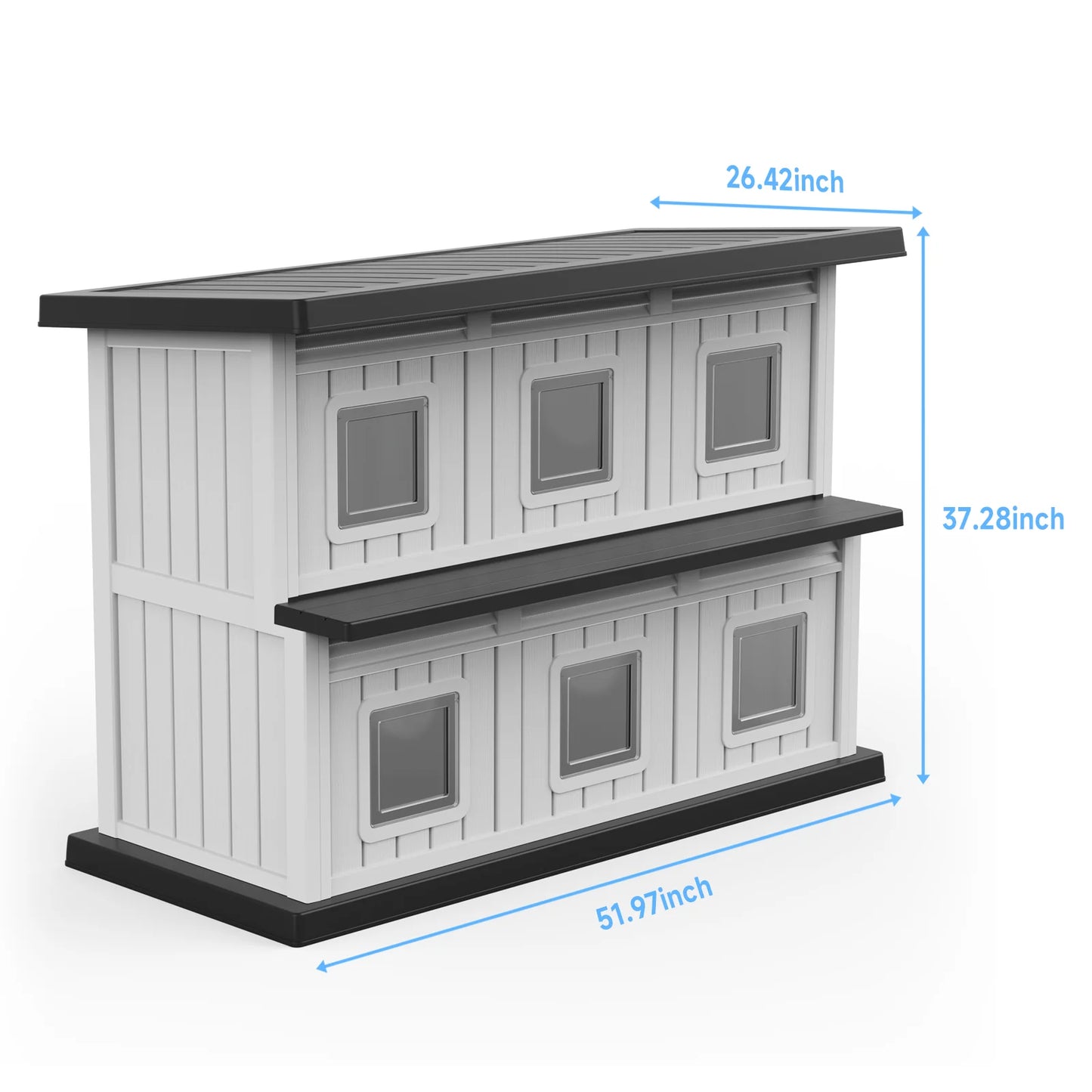 2-Tier Resin Cat House, Weatherproof Double Layer Outdoor Cat Apartment with Multiple Access Doors for Indoor Outdoor Use