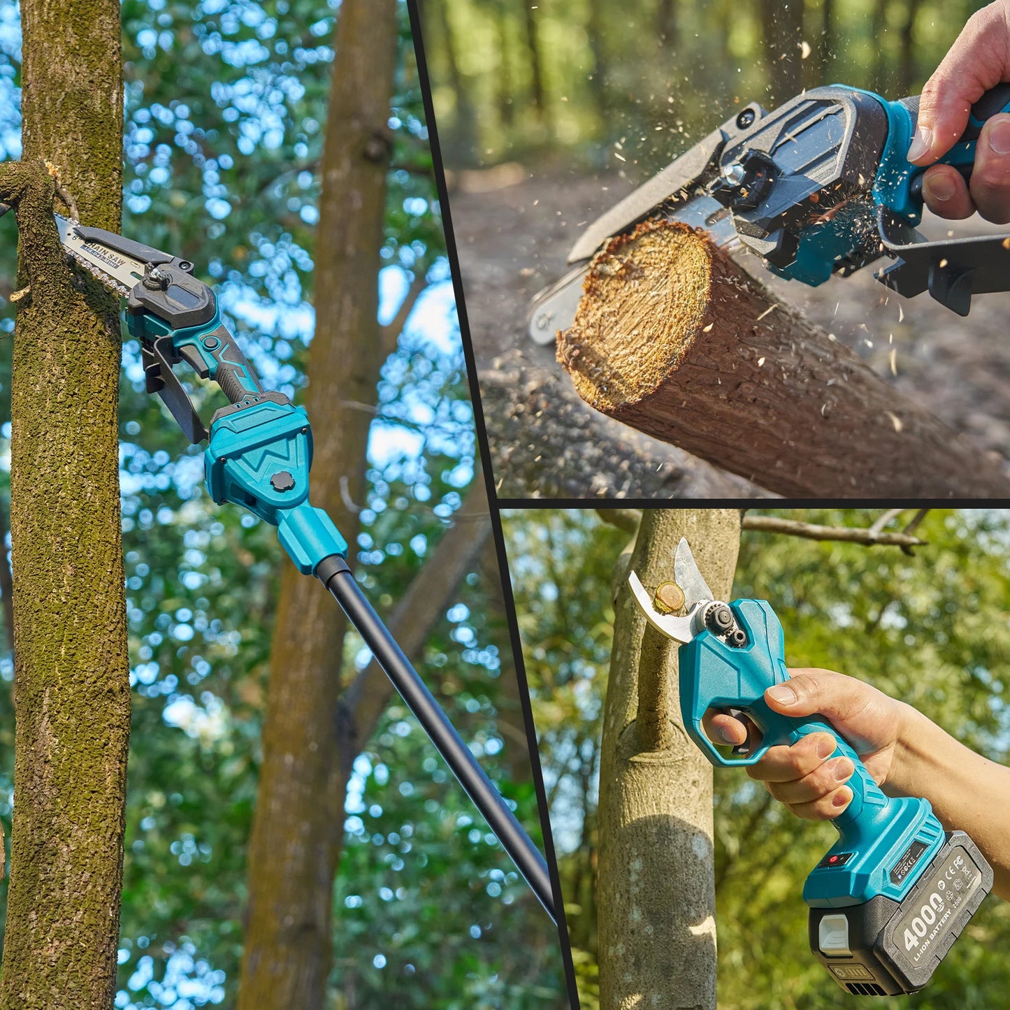 TaskStar 3-in-1 Telescoping Pole Pruner Electric Chainsaw High Branch Saw Garden Pruning Shears w/2 4.0Ah Rechargeable Batteries