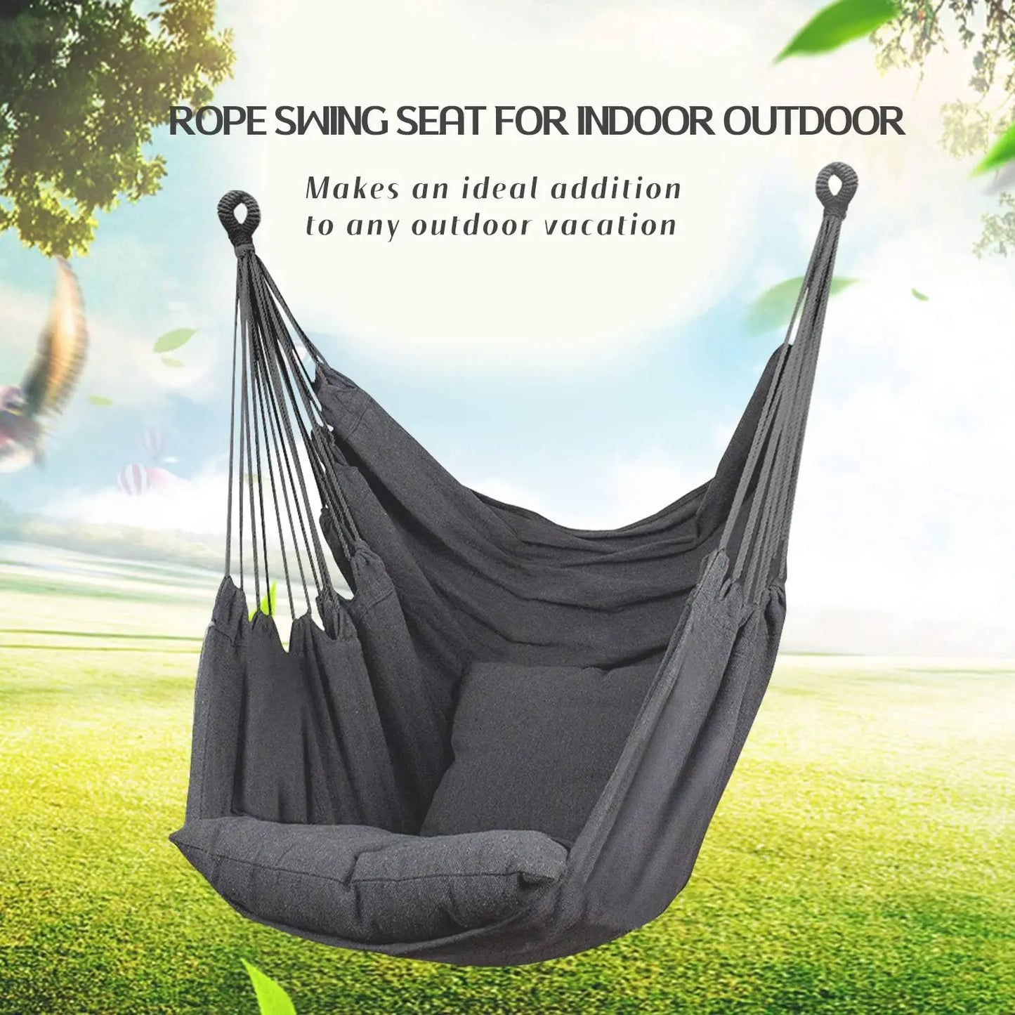 Hammock Chair Hanging Rope Swing, Max 300 Lbs Hanging Chair with Pocket & Durability Perfect for Outdoor, Home, Bedroom, Patio,