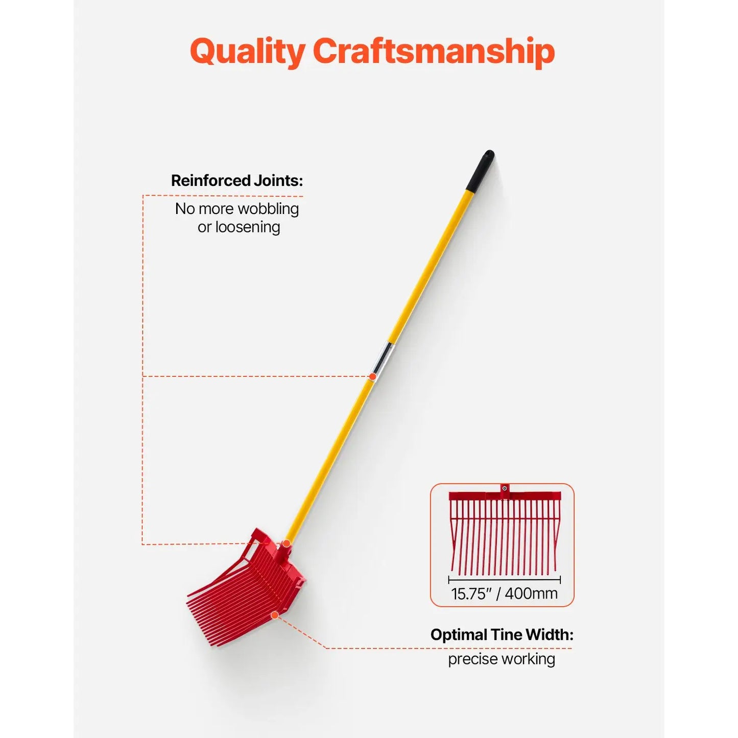 Manure Fork, 18 Angled Tines, Horse Manure Rake with Long Fiberglass Handle, 61 in Durable Plastic Pitchfork Muck Rake Tool for Gardening Horse Stall Stable Grass Hay Cleaning Farm Work