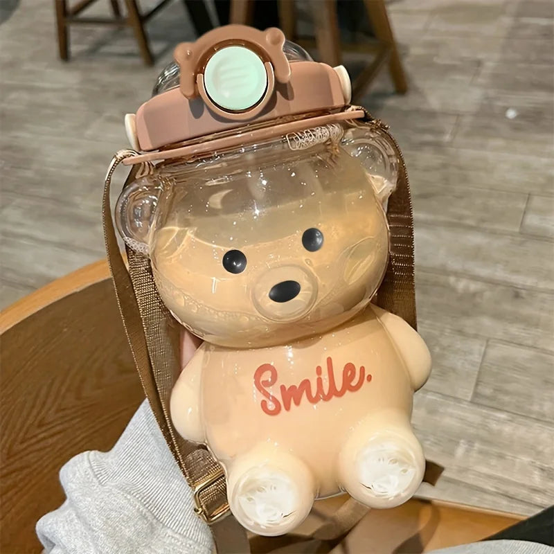 Cute Bear Cup Tumbler With Flip Top Straw Water Bottle