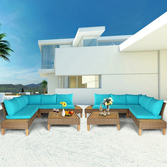 Eight Piece Rattan Patio Sofa Set With Cushions All Weather