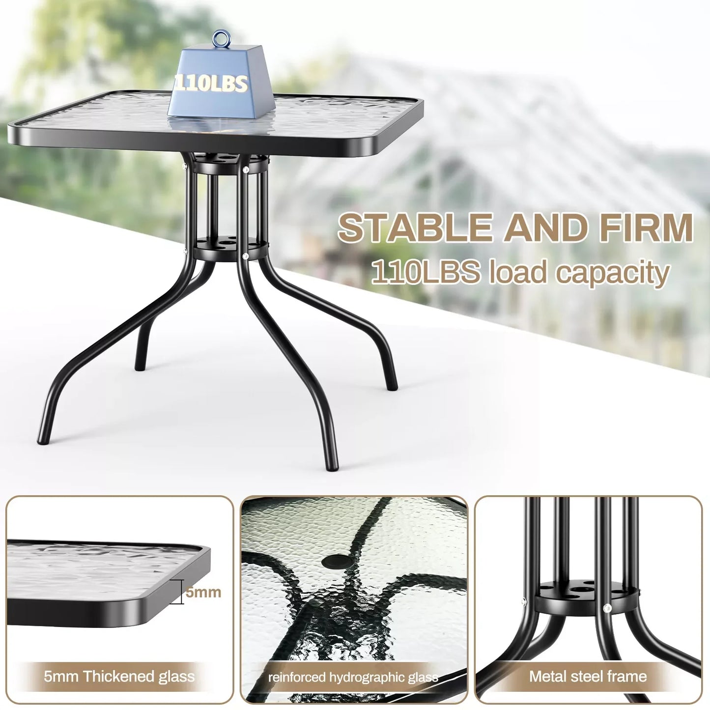 Patio Dining Set 5 Pieces, All Weather Outdoor Furniture W/ 30"x30" Table and 4 Stackable Textilene Chairs, Metal Table & Chairs
