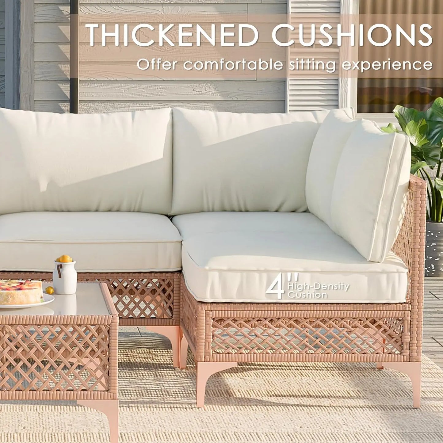 XIAOLANG Outdoor Patio Conversation Set Cushioned Wicker Sofa