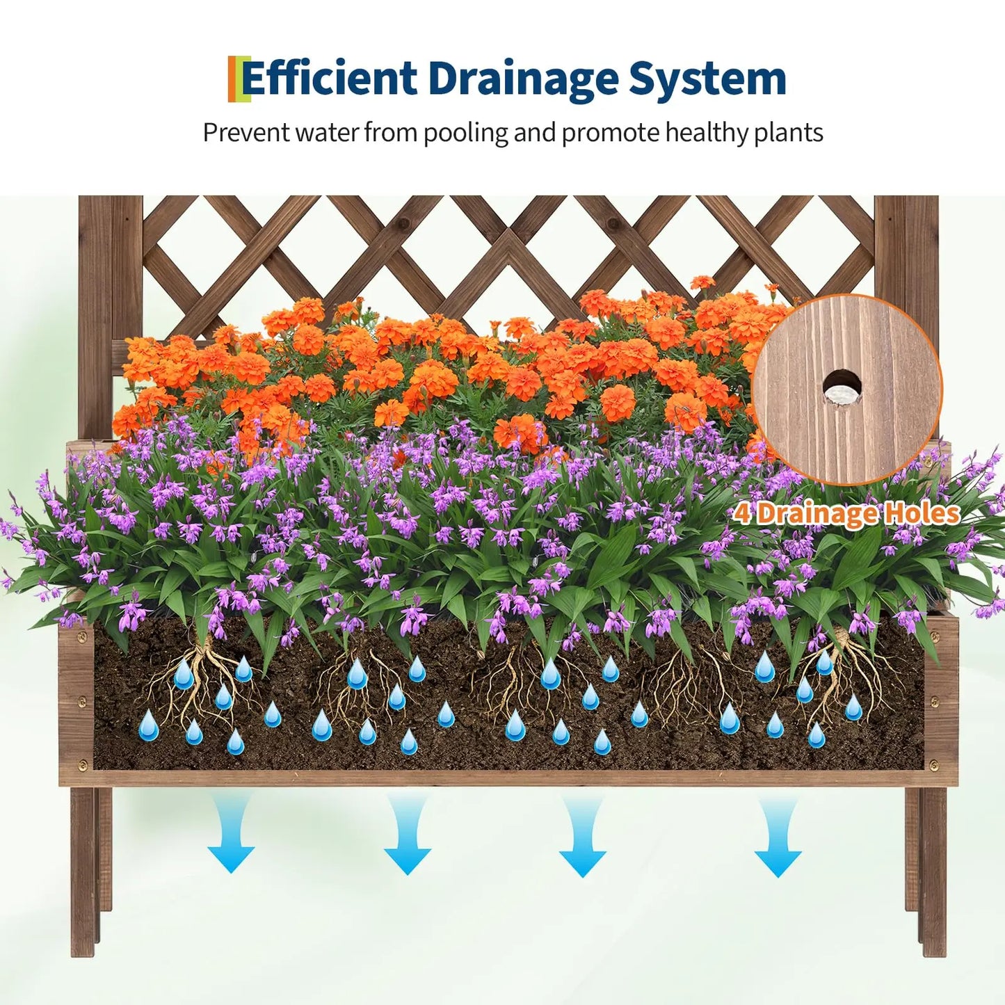 HiMISS Outdoor Wooden Raised Garden Bed With Trellis