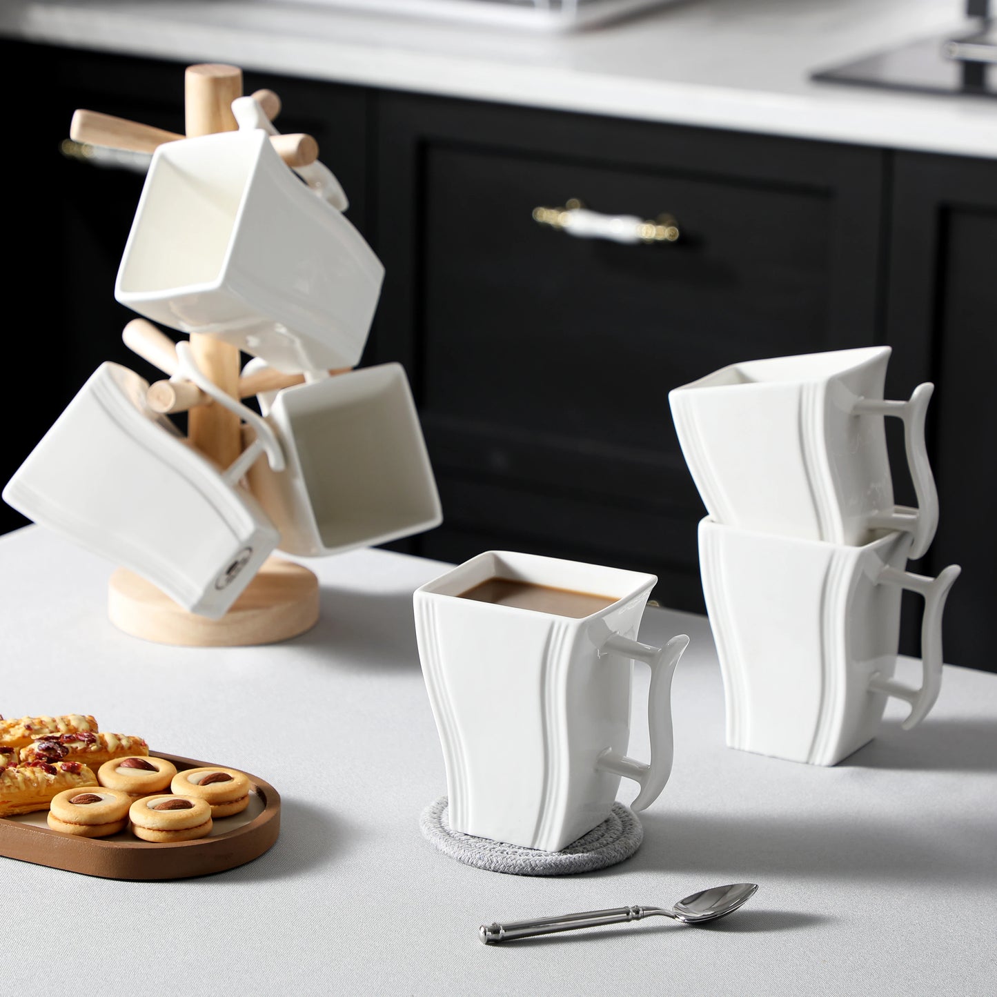 MALACASA Marble 6-Piece Coffee Service Set Porcelain