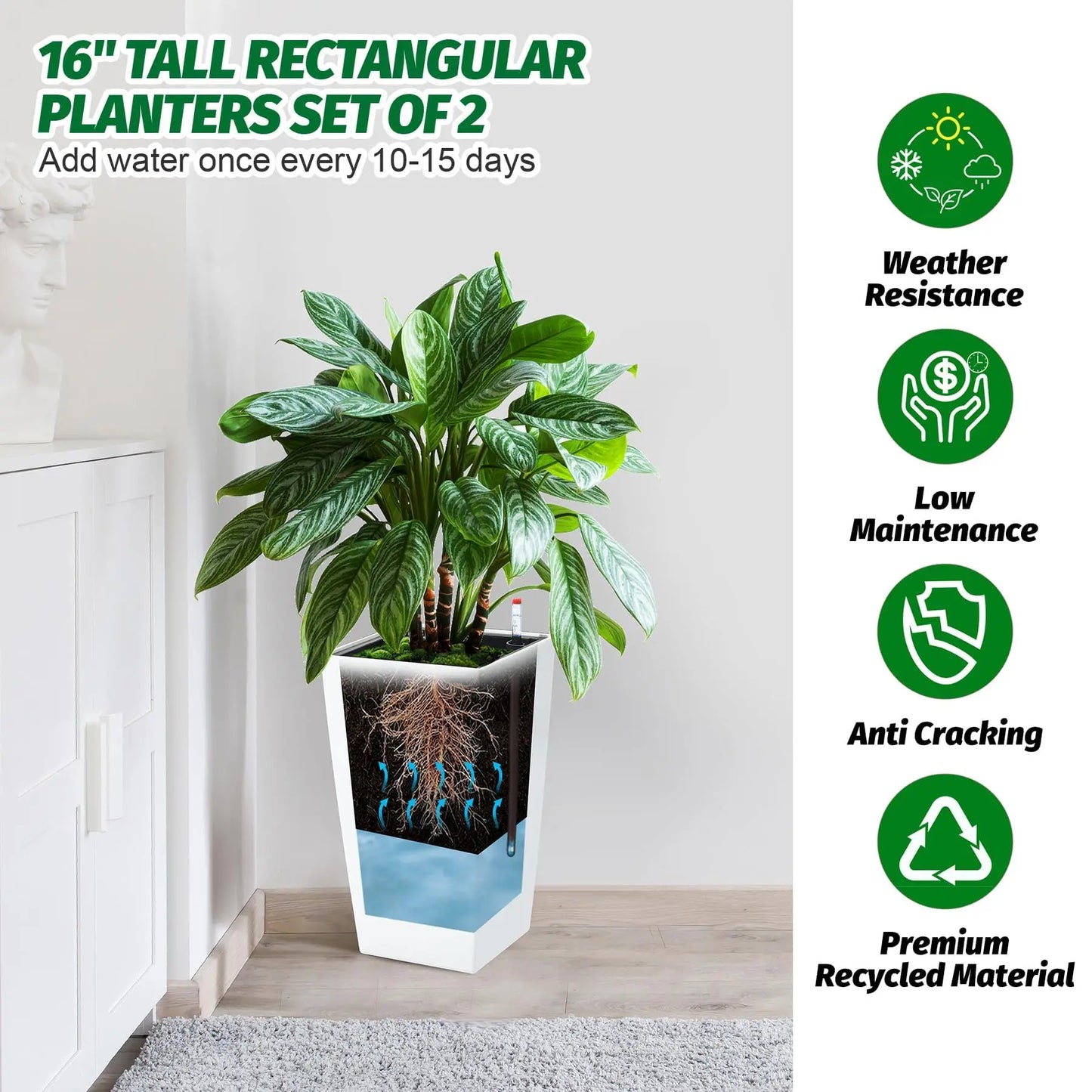 HiMISS Self Watering Planters Pair for Indoor Outdoor Front Porch