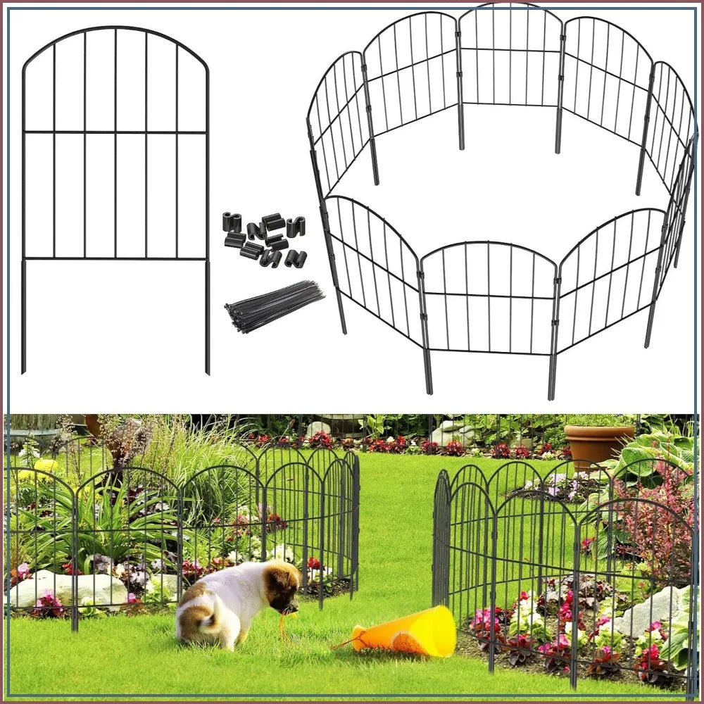 10ft x 24in No Dig Garden Fence, 10 Pcs Rustproof Metal Panels, Black Decorative Border for Flower Bed, Patio, Dogs
