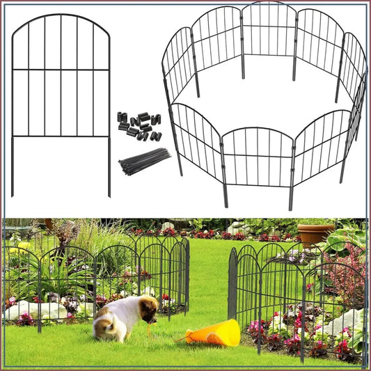 10ft x 24in No Dig Garden Fence, 10 Pcs Rustproof Metal Panels, Black Decorative Border for Flower Bed, Patio, Dogs