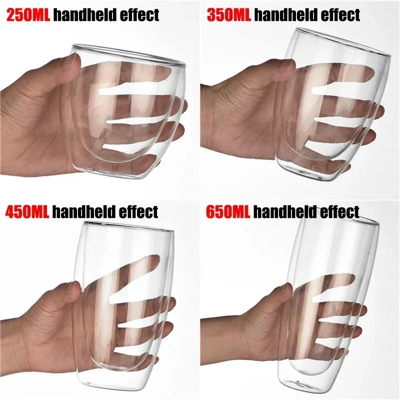 Double Wall Borosilicate Glass Mugs Set Drinkware Heat Resistant