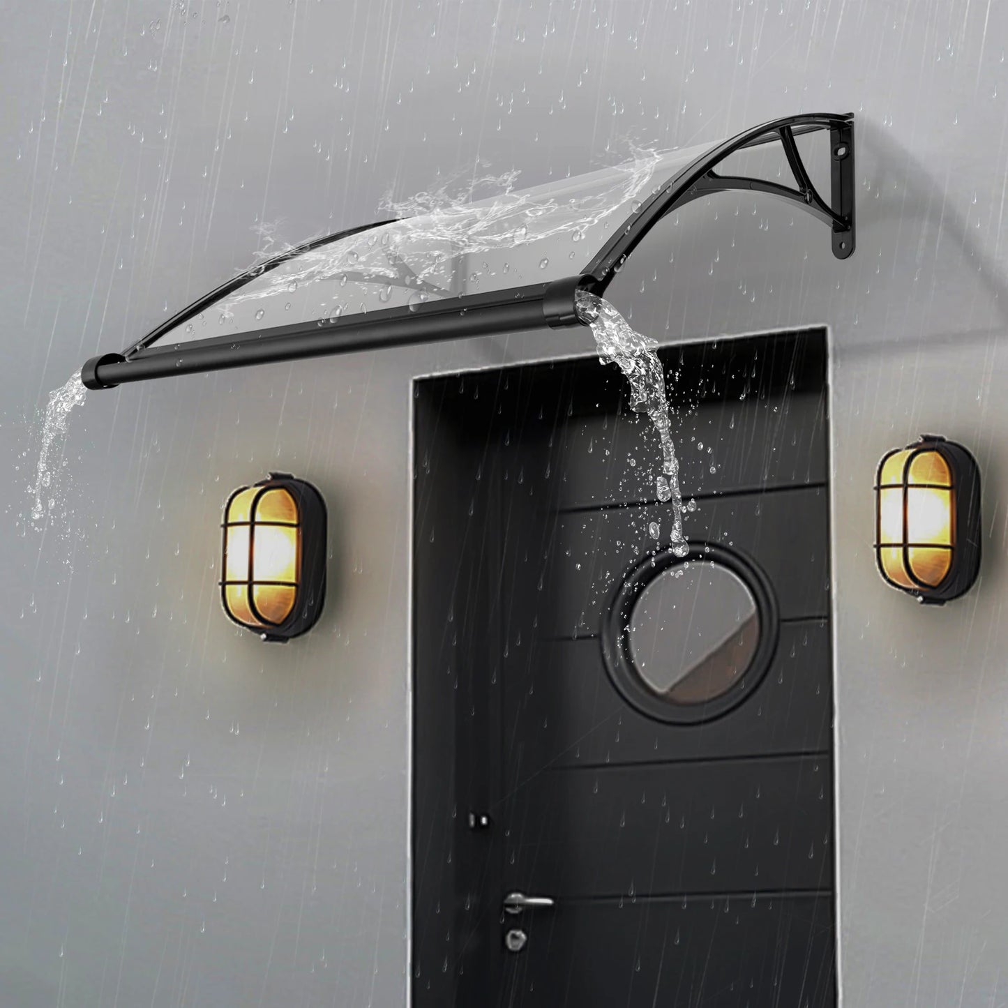 Overhang Awning Door Canopy Aluminum Alloy Rain Drainage UV Protection Rustproof Window Overhang Easy Install with Enlarged Gutter for Front Door Patio Garden