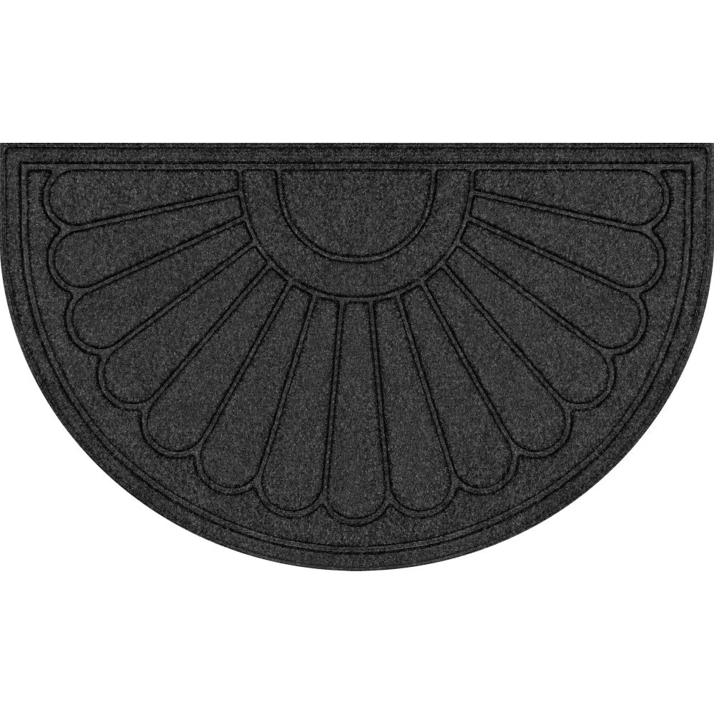 Gray Sunburst Pattern Polyester Utility Entryway Door Mat Indoor Outdoor Waterproof Scraper Rug for Home Kitchen Bathroom