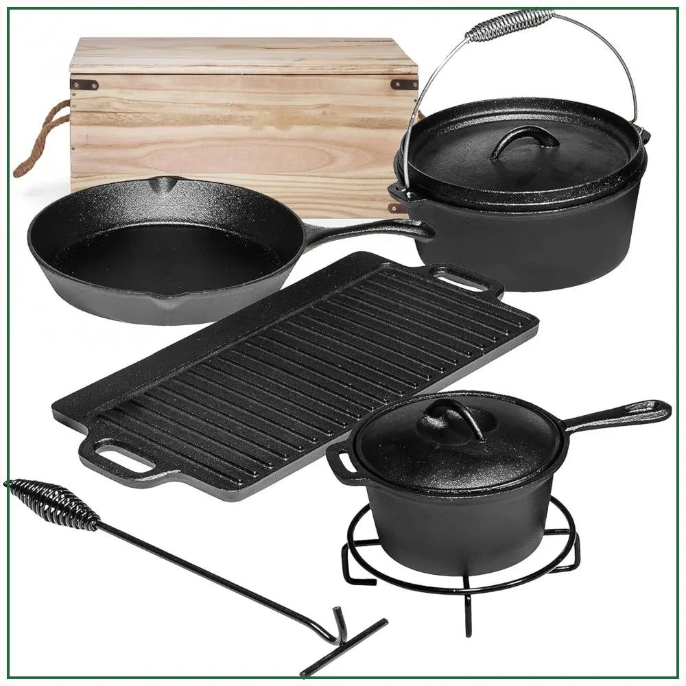 Cast Iron Camp Cook Set 7-Piece With Dutch Oven Lids