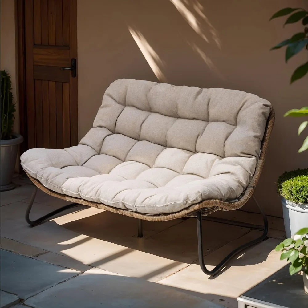 Frame All-Weather Rattan Loveseat With Cushioned Outdoor Seating