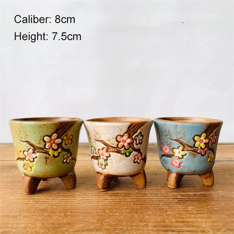 Retro Ceramic Flower Pot Hand Painted Planter For Desk Decor