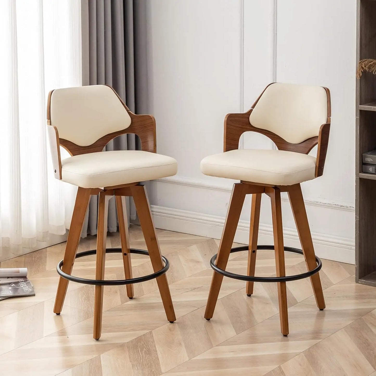 Guangbai Modern Upholstered Bar Stools With Bamboo Legs