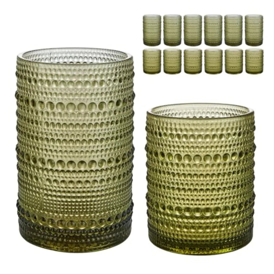 Vintage Hobnail Glassware Set Of 24 Highball And Cocktail Glasses