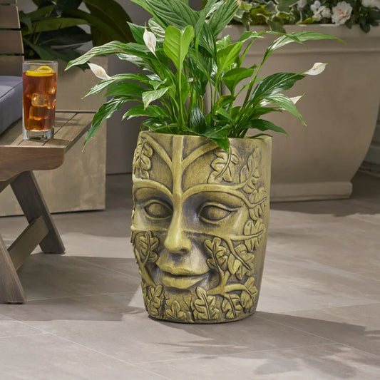 Cast Stone Planter With Intricate Carvings And Durable Construction