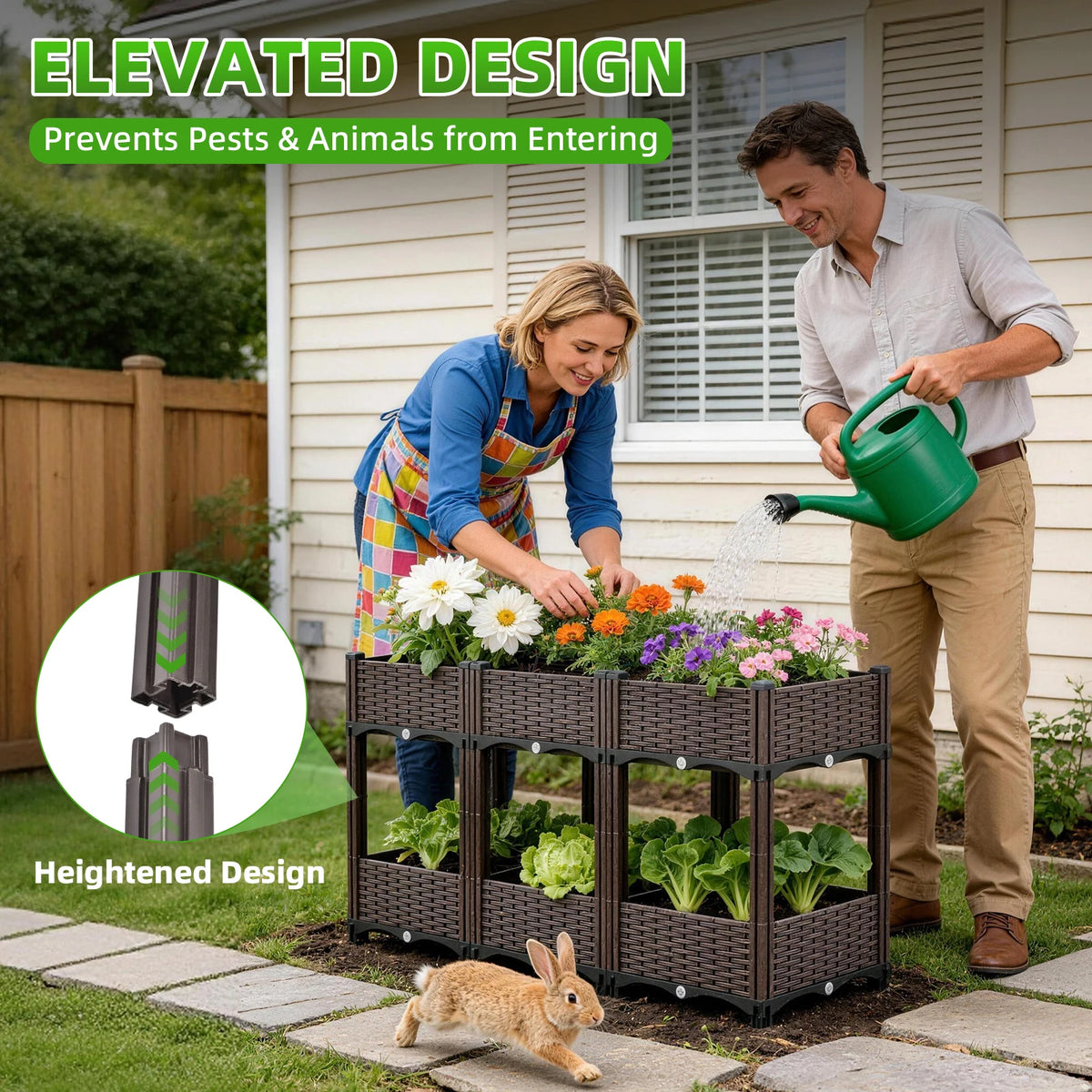 Elevated Raised Garden Bed with Legs 120x70x40 cm Large Divider Planter Box 6 Grid PP Material Outdoor Flower Pot with Drainage Holes Pest Resistant Back Friendly for Garden Patio Balcony Deck Backyard