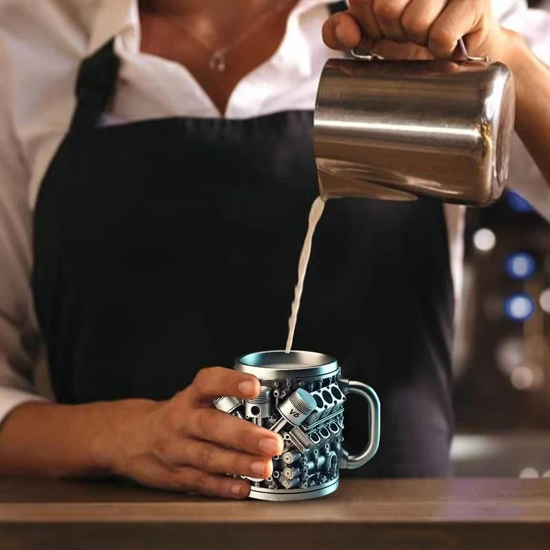 V8 Engines Stainless Steel Coffee Mug 3D Engine Design Cup
