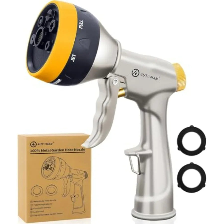 Garden Nozzle Sprayer, High Pressure Spray Nozzle, 100% Metal Water Hose Nozzle, 7 Patterns Watering Nozzle, Heavy Duty Sprayer