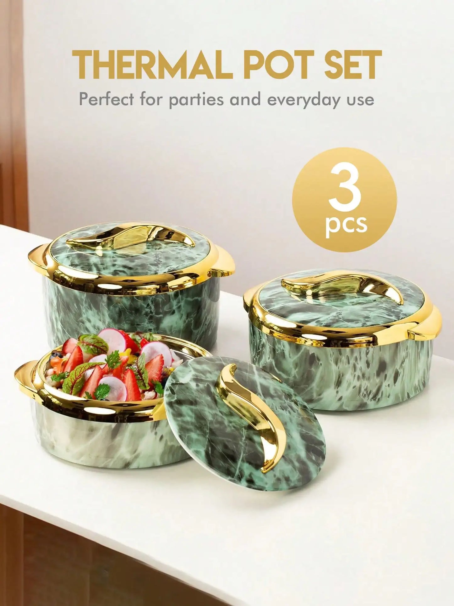 Three-Piece Food Warmer Set With Lids in Stainless Steel