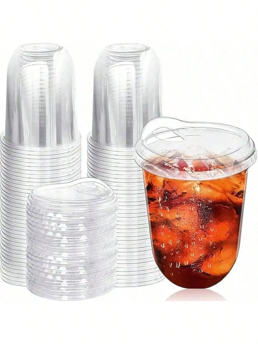 Clear PET Iced Coffee Cups With Strawless Sip Lids