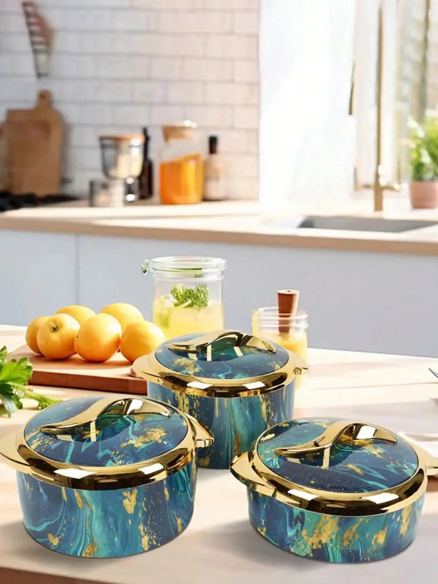 Three-Piece Food Warmer Set With Lids in Stainless Steel