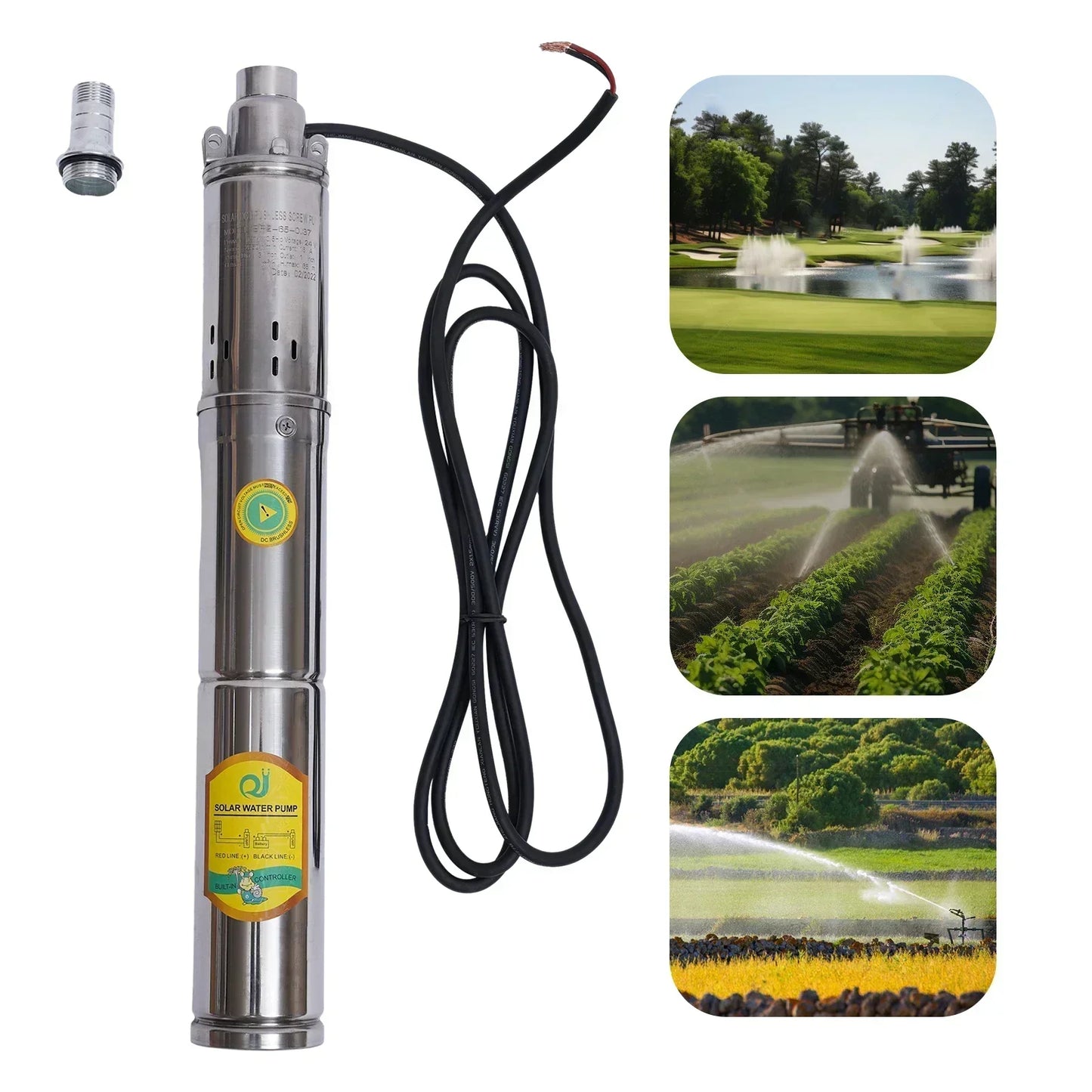 DC24V Deep Well Submersible Pump, 0.37KW Pure Copper Motor, 65m Max Head 2850RPM Overheat Protection Water Pump for Farm Irrigation Home Water Supply