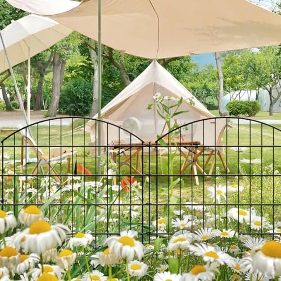 Metal Garden Fence 32 inch H x 28 inch W 10 Panels Total Length 23 ft No Need Dig Outdoor Rustproof Animal Barrier Fenc