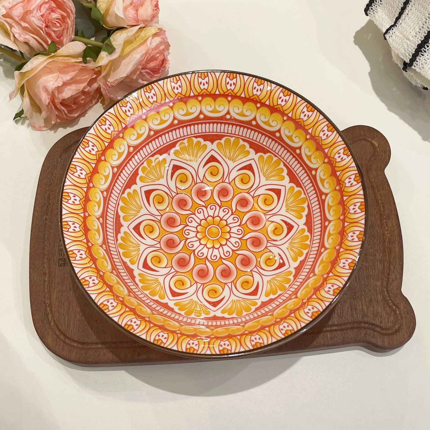 Bohemian Ceramic Soup Bowl Set, Microwave And Dishwasher Safe, Ramen Pasta Bowls