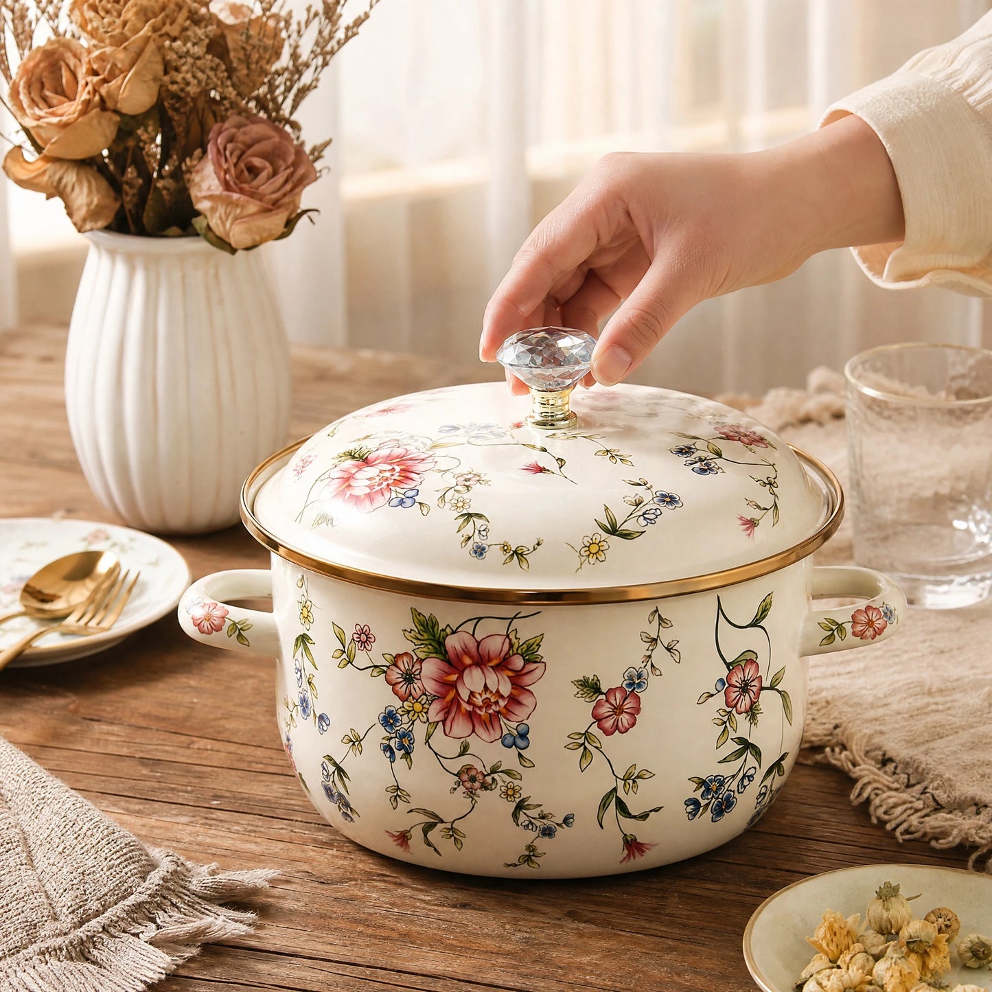 Enamel Pot With Lid For All Stovetops Durable Kitchenware