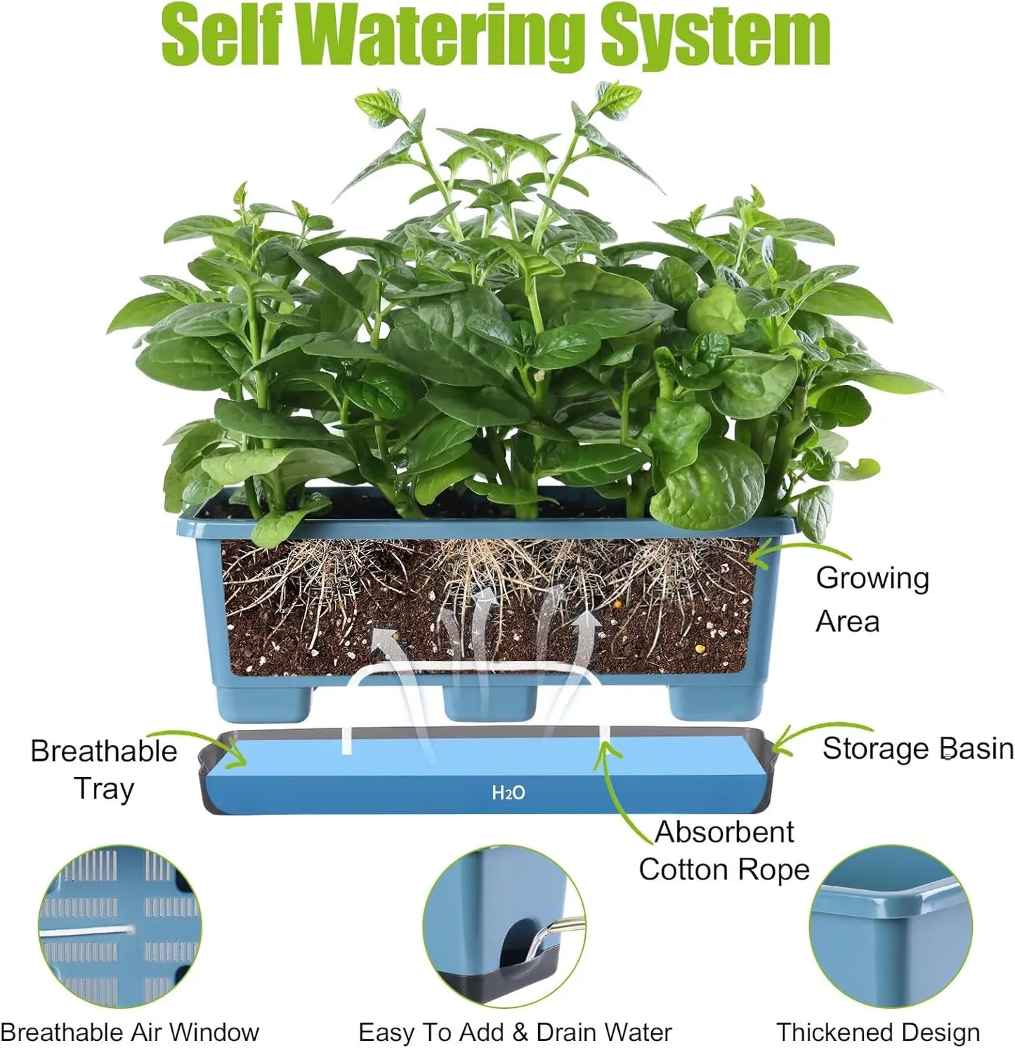 Self-Watering Window Box Planter Set, 8-Piece Rectangular Pots