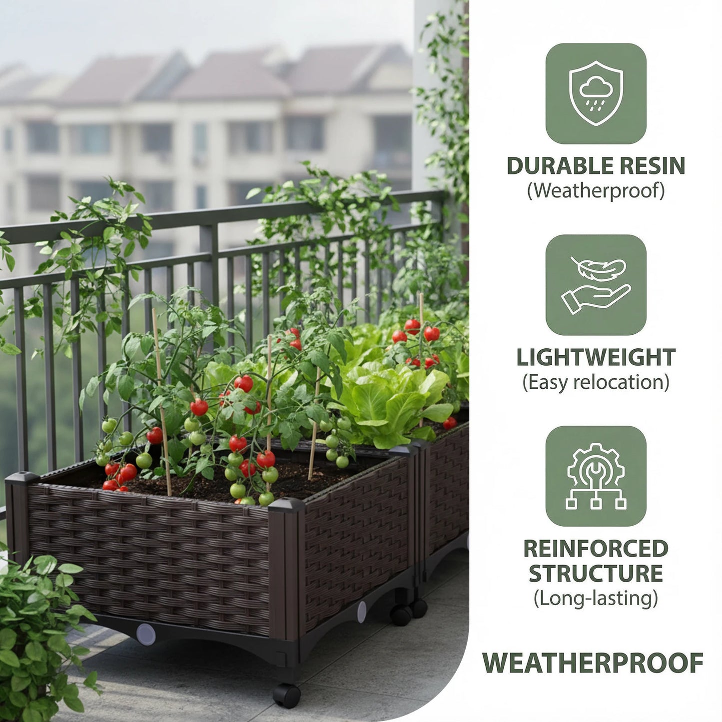 Elevated Garden Box With Drainage Plug For Outdoor Planter Beds